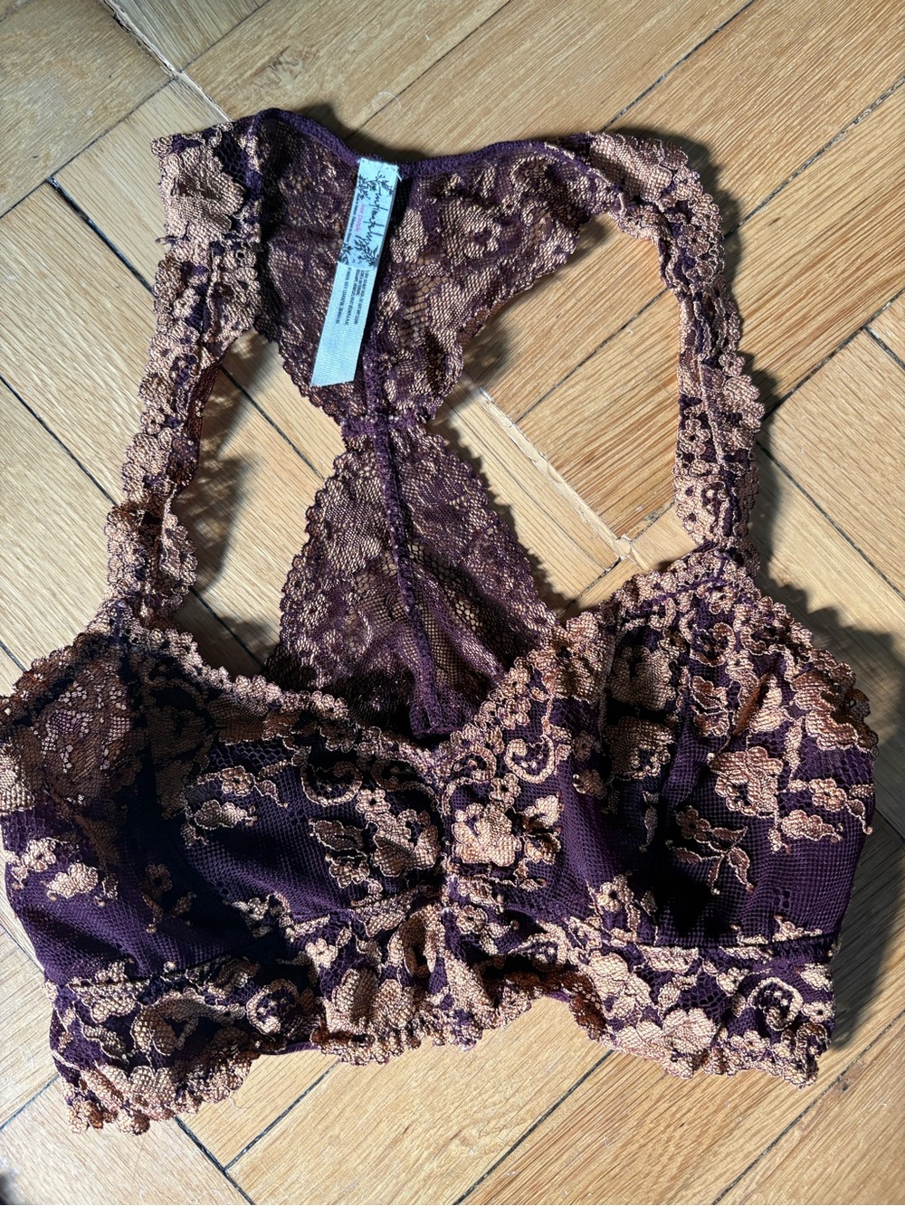 Free People Lace Bralette in Plum and Champagne